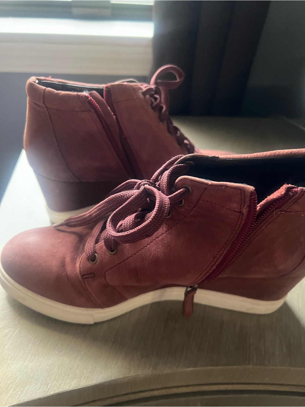 Caslon Lace-Up Wedge Ankle Booties in Burgundy